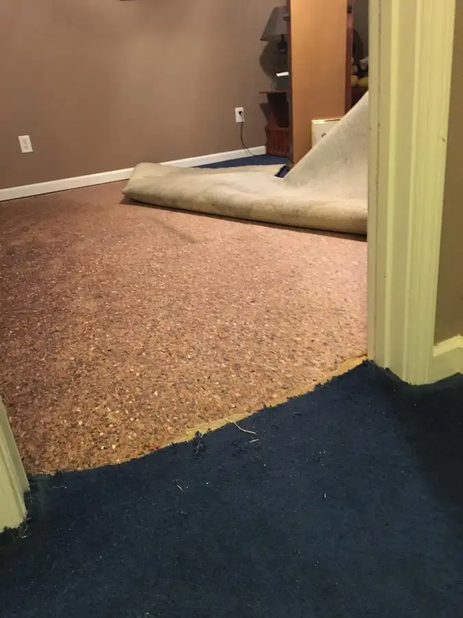 Carpet pad removal revealing water damage during Drying & Dehumidification in Stansbury Park